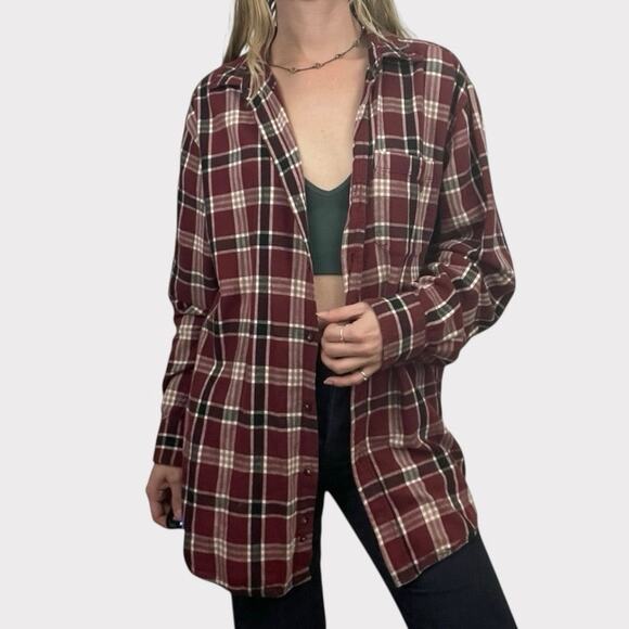 Faded Glory Mens Red Plaid Long Sleeve Button Down Flannel Shirt - Picture 7 of 7